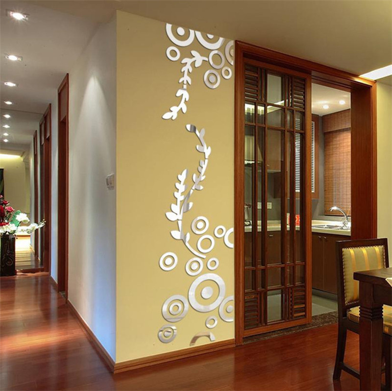 Hot Sale Home Wall Mural Art Creative Floral Acrylic Mirror Wall Sticker DIY Home Decoration Flower Decals Room Stickers Mirror