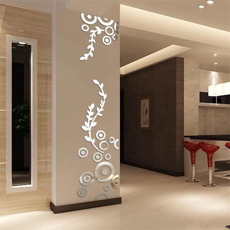 Hot Sale Home Wall Mural Art Creative Floral Acrylic Mirror Wall Sticker DIY Home Decoration Flower Decals Room Stickers Mirror