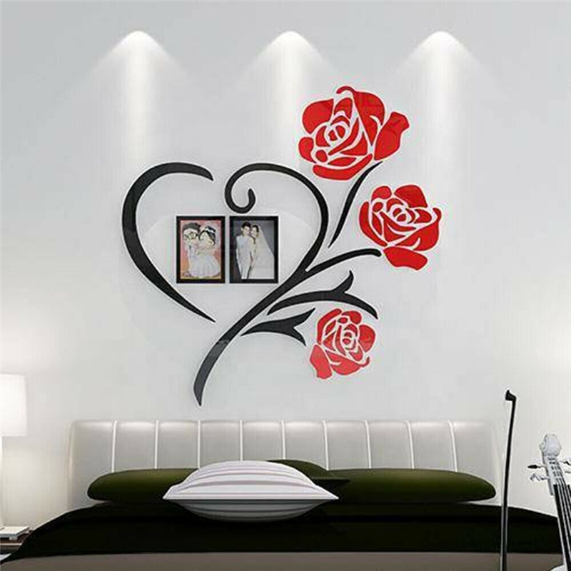 Acrylic Family Love Rose Wall Decals 3D DIY Photo Frame Wall Stickers Mural Home Decor Decal Art Ornament