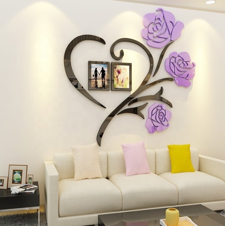 Acrylic Family Love Rose Wall Decals 3D DIY Photo Frame Wall Stickers Mural Home Decor Decal Art Ornament