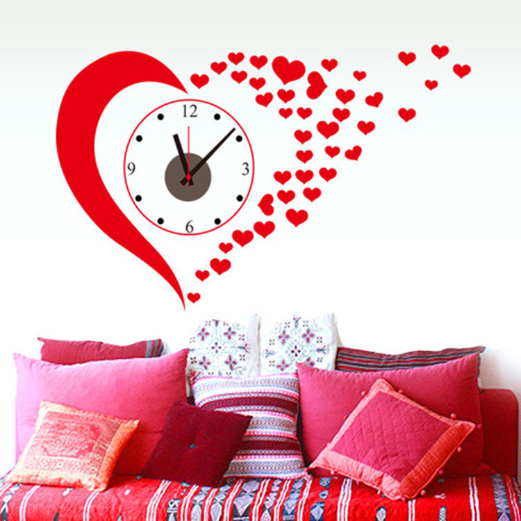 New 3D Wall Clock Mirror Wall Stickers Creative DIY Wall Clocks Love Heart Shaped Home Living Room Decoration Reloj De Pared