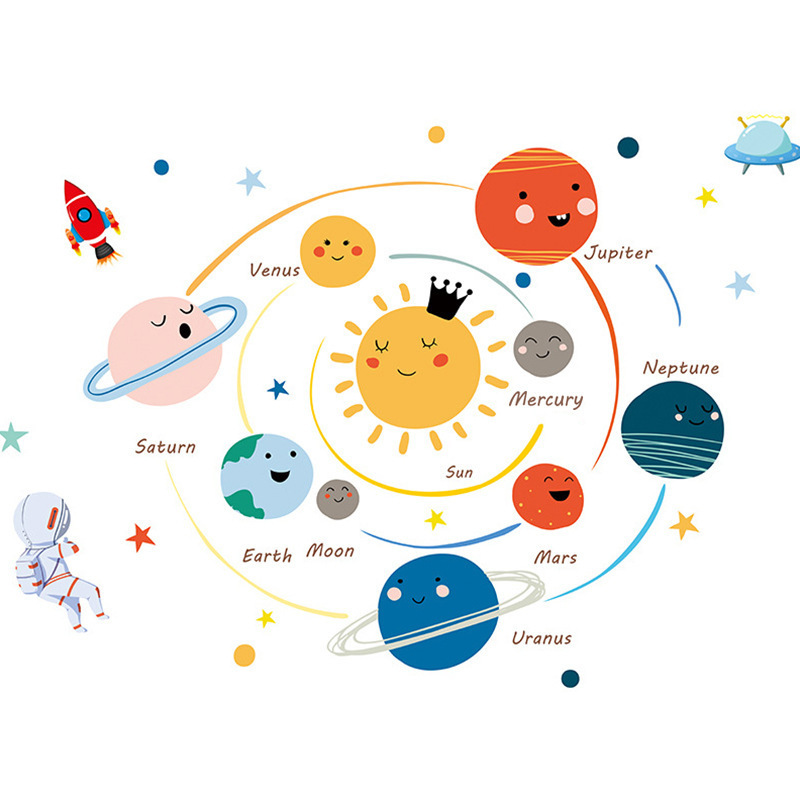 Cartoon Solar System Vinyl Wall Stickers Children Room Decoration Boy Kids rooms Wall Decor Nursery Decorate DIY Art Murals Home