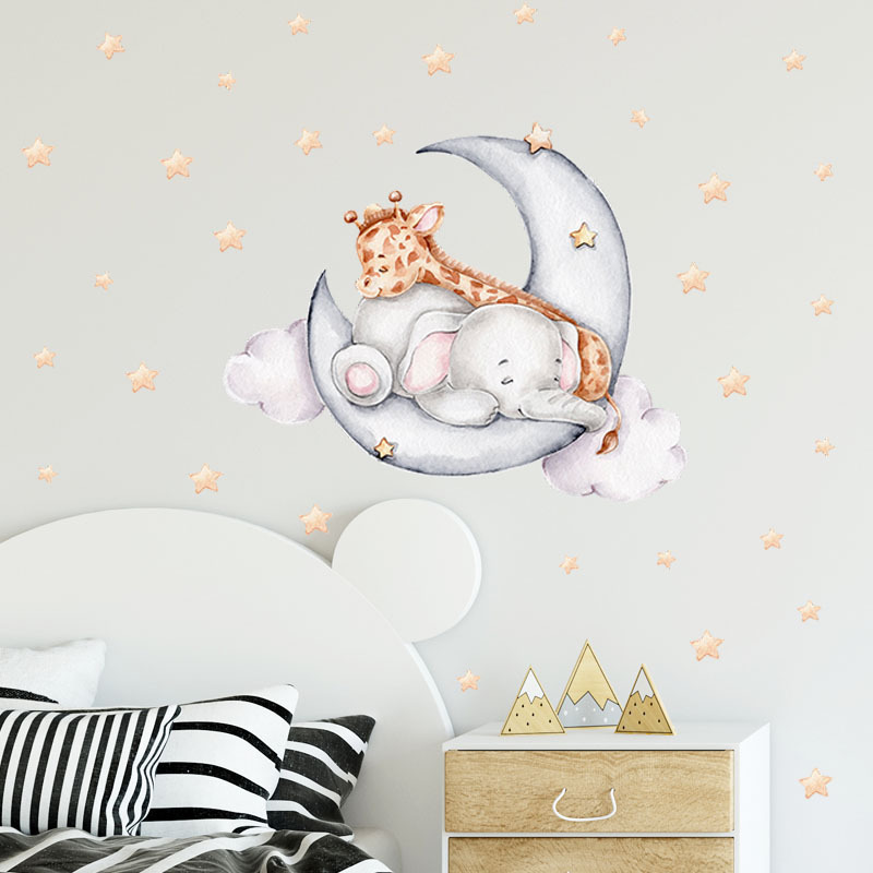 Good Night Baby Elephant and Giraffe Wall Decals Baby Room Nursery Home Decoration Kids Wall Sticker