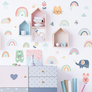 Cartoon Animals Rainbow Wall Stickers for Baby Room Kids room Girls Bedroom Wall Decor Removable PVC Wall Decals for Home Decor