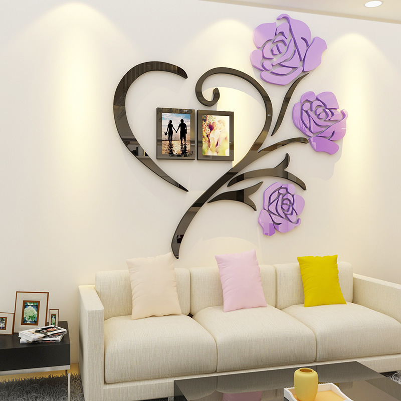 DIY Wall Poster Picture Frame Home Bedroom Wall Stick Multi-Pieces Rose Flower Pattern 3D Acrylic Decoration Wall Sticker