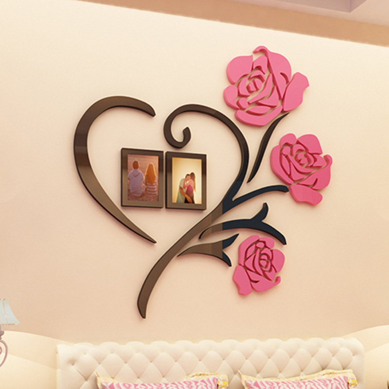 DIY Wall Poster Picture Frame Home Bedroom Wall Stick Multi-Pieces Rose Flower Pattern 3D Acrylic Decoration Wall Sticker