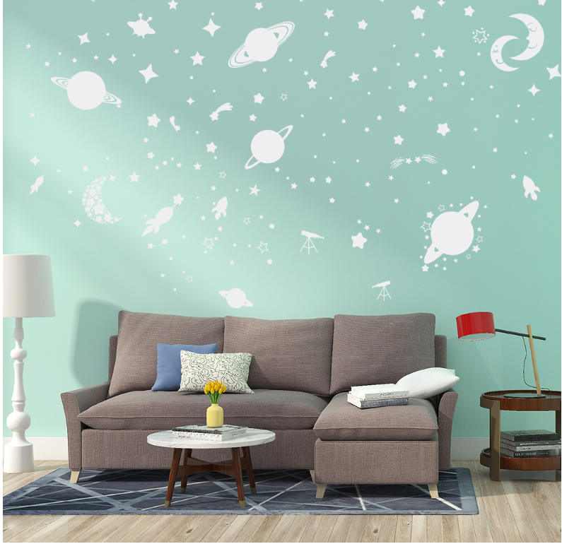 1 Pack Fluorescent Wall Sticker Stars Moon Home Decor Luminous Space Planets Wall Stickers Boys' Children Room DIY Decals