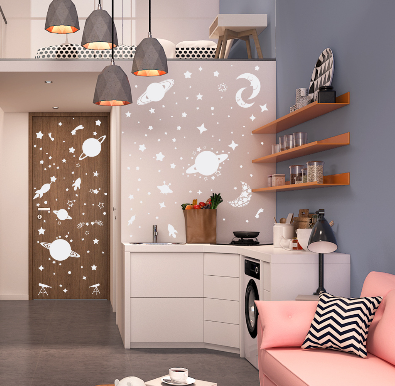 1 Pack Fluorescent Wall Sticker Stars Moon Home Decor Luminous Space Planets Wall Stickers Boys' Children Room DIY Decals