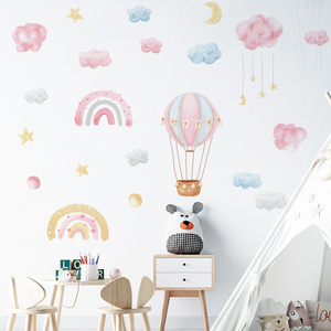 Cartoon Rainbow Cloud Hot Air Balloon Wall Sticker Girl Child Room Bedroom for Home Decoration Wallpaper Pink Series Stickers