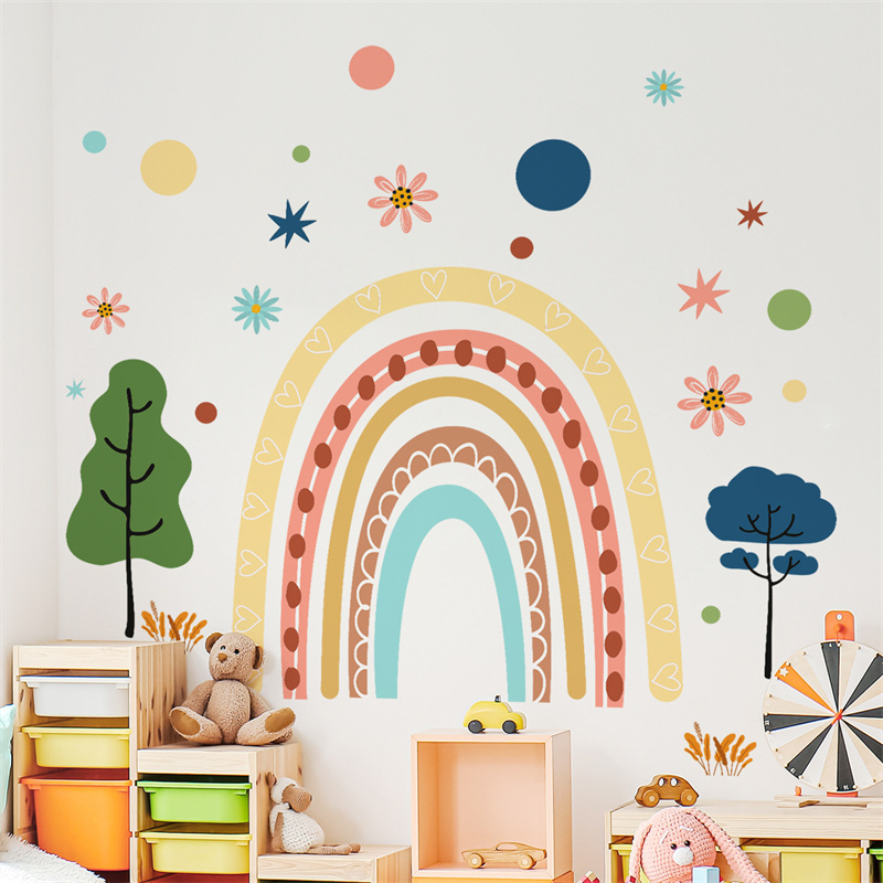 Cartoon Animal Fox Deer Squirrel Elephant Tree Kids Room Decals PVC Self Adhesive Wall Stickers for Children's Room Decoration