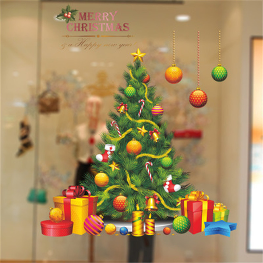 Christmas tree Santa Claus Wall Stickers Christmas decorations New Year Glass window stickers Home Decor Art Decals Wallpaper