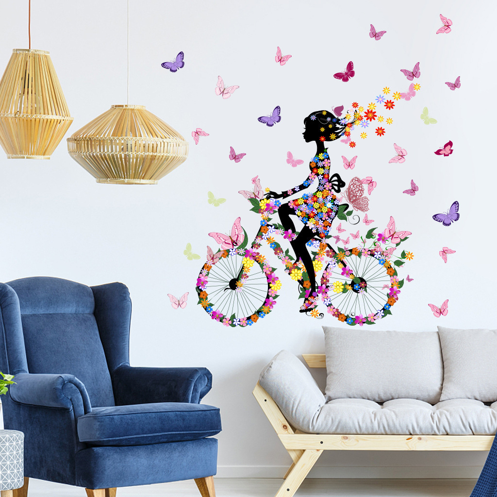 Butterfly Fairy Girl Riding Wall Stickers for Kids Room Wall Decoration Bedroom Living Room Decal Flower Poster Art Mural