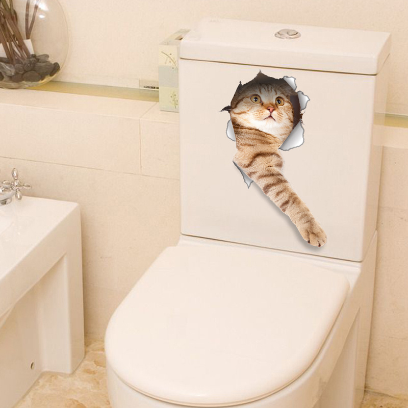 Cats 3D Wall Sticker Toilet Stickers Hole View Vivid Dogs Bathroom For Home Decoration Animals Vinyl Decals Art Wallpaper Poster