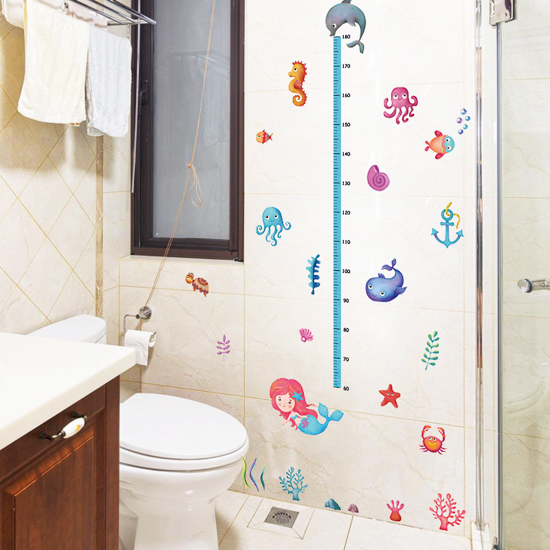 Kids Height Sticker Undersea Mermaid Wall Decal For Children's Room Kindergarten Entrance Door Decorative Height Measuring Ruler