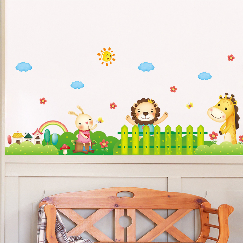 Cartoon Animal Wall Stickers Wall Decals for Kids Room Decoration Elephant Lion Giraffe Wall Stickers for Baby Room Door Decor