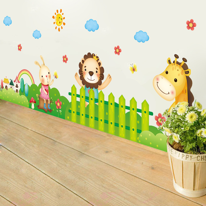 Cartoon Animal Wall Stickers Wall Decals for Kids Room Decoration Elephant Lion Giraffe Wall Stickers for Baby Room Door Decor