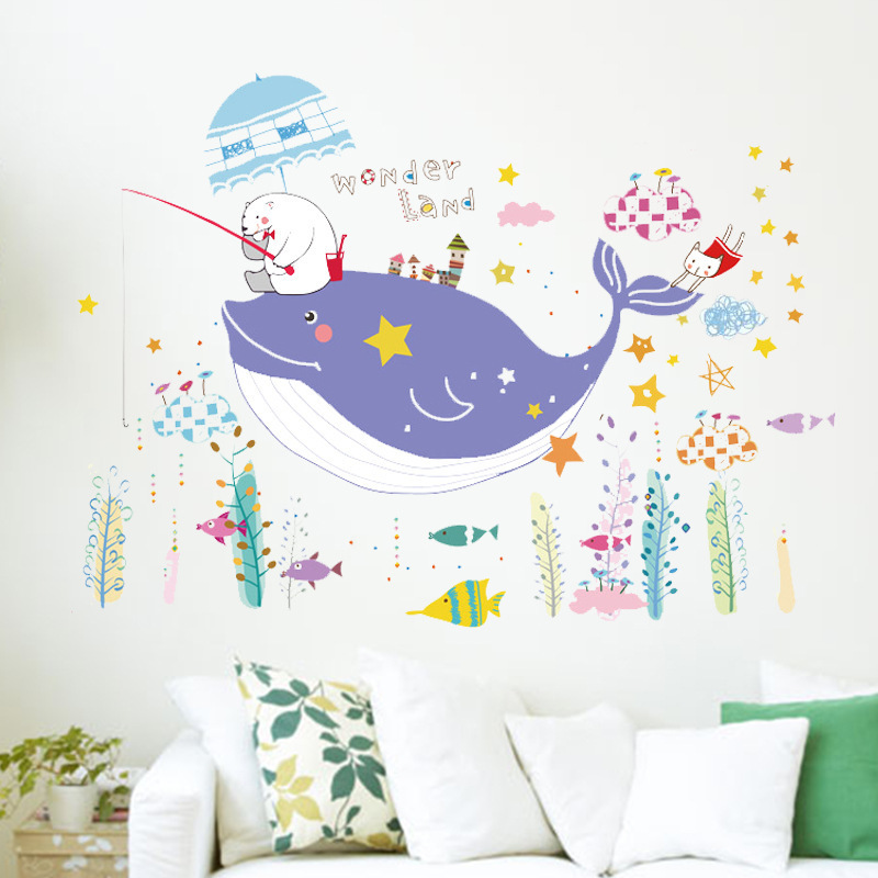 Underwater World Fish Shark Dolphin Baseboard Wall Stickers For Kids Rooms Kitchen Bathroom Decor PVC Wall Decals DIY Mural Art