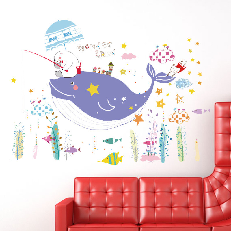 Underwater World Fish Shark Dolphin Baseboard Wall Stickers For Kids Rooms Kitchen Bathroom Decor PVC Wall Decals DIY Mural Art