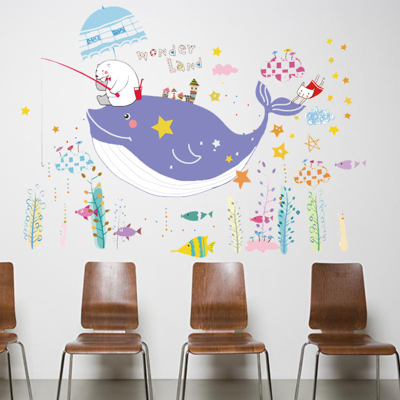 Underwater World Fish Shark Dolphin Baseboard Wall Stickers For Kids Rooms Kitchen Bathroom Decor PVC Wall Decals DIY Mural Art