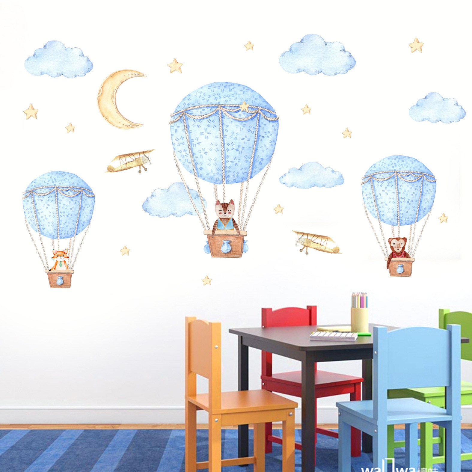 Cartoon Kids Room Wall Decor Stickers Hot Air Balloon PVC Removable Decals for Home Decoration Art Waterproof Eco-friendly Mural