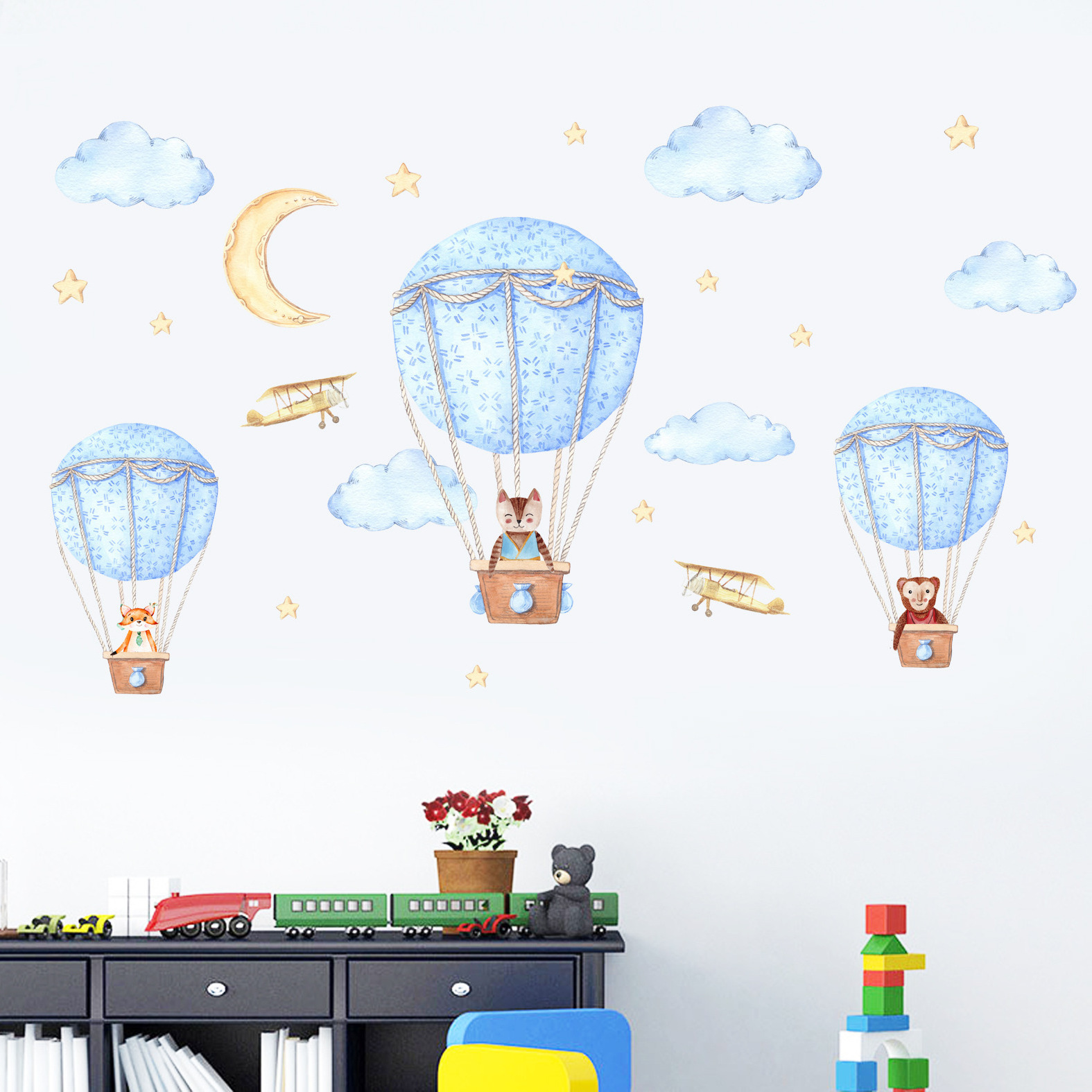 Cartoon Kids Room Wall Decor Stickers Hot Air Balloon PVC Removable Decals for Home Decoration Art Waterproof Eco-friendly Mural