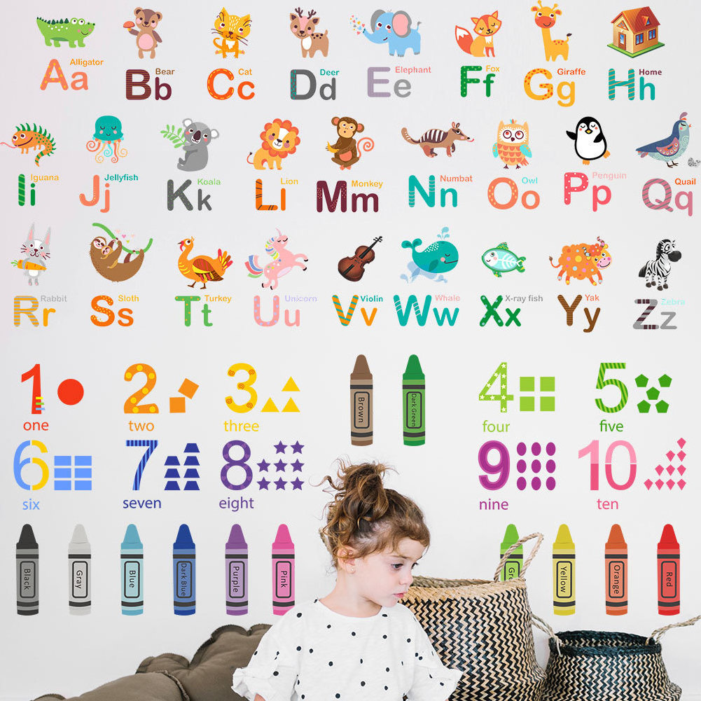 Classroom decoration 3d cartoon animals alphabet abc kids wall stickers