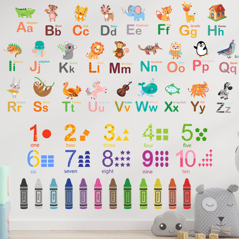 Classroom decoration 3d cartoon animals alphabet abc kids wall stickers