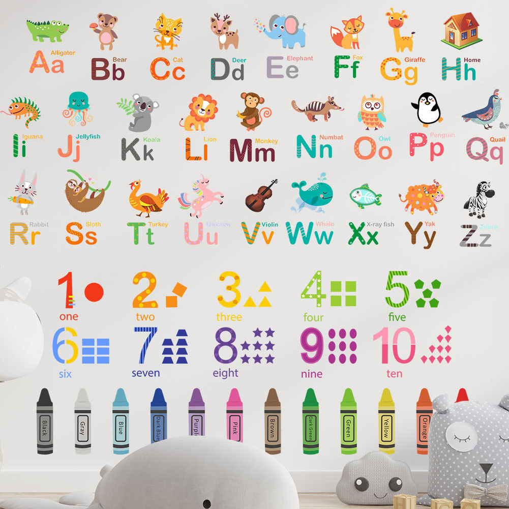 Classroom decoration 3d cartoon animals alphabet abc kids wall stickers