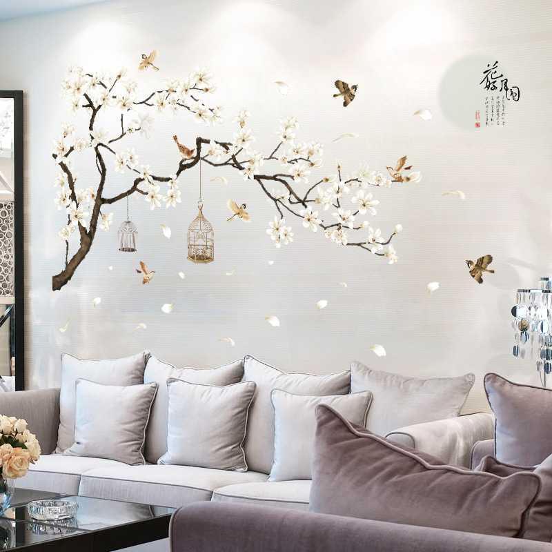 Home decor PVC self adhesive removable bedroom large 3d white tree wall sticker