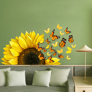 Wholesale Custom New PVC Removable Inspirational Butterflies Sunflower Decorative Decorative Wall Sticker for Bedroom