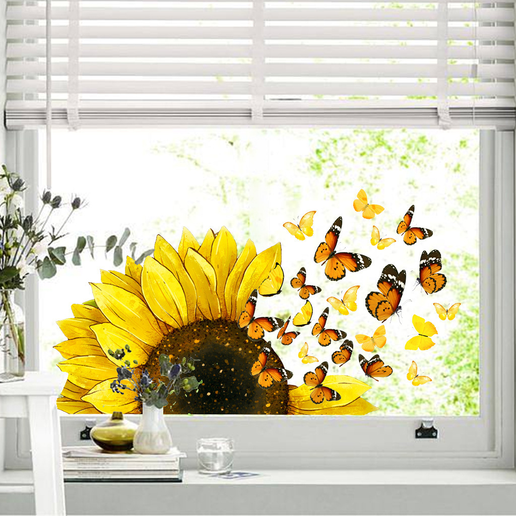 Wholesale Custom New PVC Removable Inspirational Butterflies Sunflower Decorative Decorative Wall Sticker for Bedroom