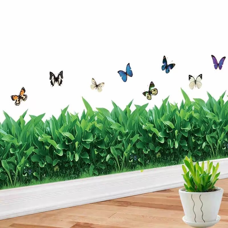 Plants simulation green leaf wall corner decoration skirting line bedroom corridor kitchen self-adhesive wall stickers