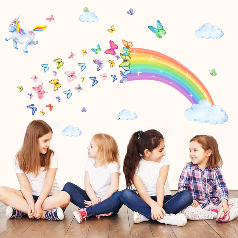 Butterfly Rainbow Unicorn Wall Stickers for Kids Room Decoration Baby Girls Baby Boys Room Wall Decals Kindergarten Nursery Room