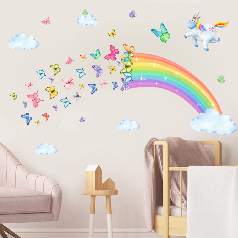 Butterfly Rainbow Unicorn Wall Stickers for Kids Room Decoration Baby Girls Baby Boys Room Wall Decals Kindergarten Nursery Room