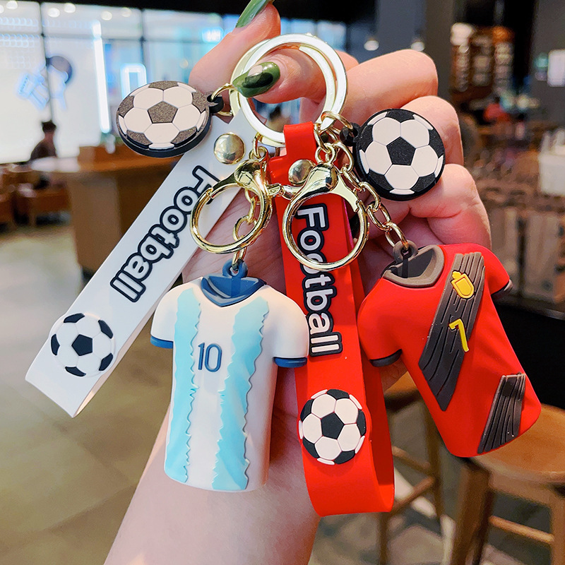 Most popular Football teams star pvc rubber jersey 3d messi Cartoon Keyring Creative Fashion Couple Bag Key Chain toy keychains