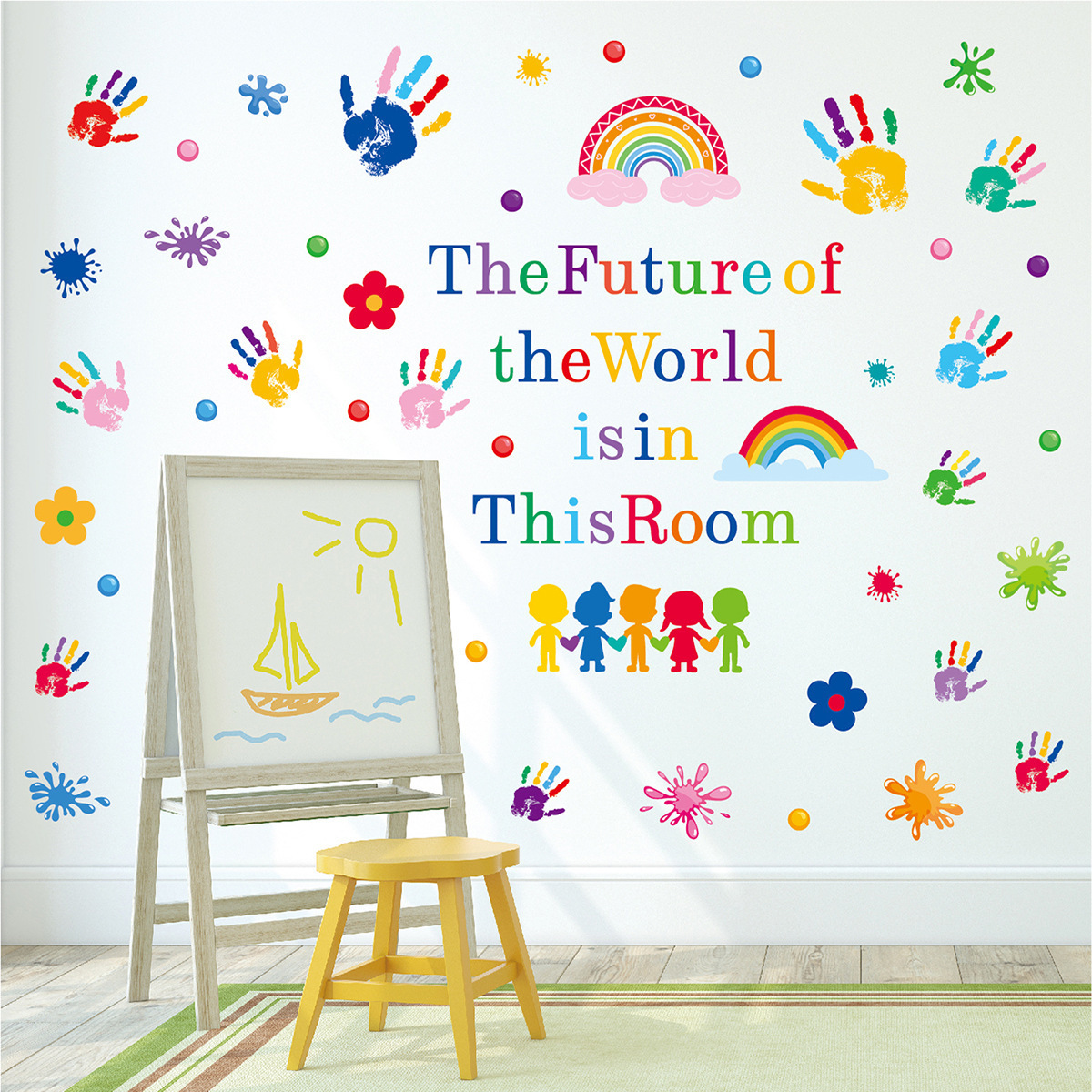 Colorful Inspirational Quotes Wall Decals Vinyl Handprint Wall Motivational Sticker for Classroom School Kids Playroom Nursery