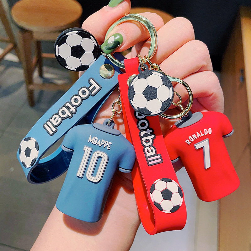 Most popular Football teams star pvc rubber jersey 3d messi Cartoon Keyring Creative Fashion Couple Bag Key Chain toy keychains