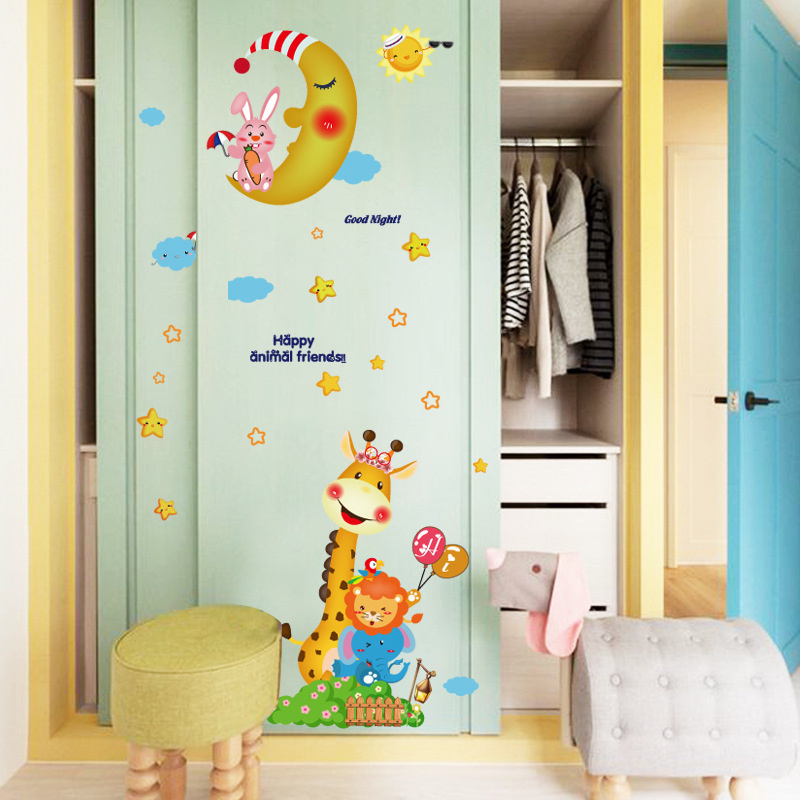 Cartoon Giraffe Child Animal Vinyl Wall Sticker Nursery Colorful Monkey Tree Wall Decals For Living Room Bedroom Wallpaper Decor