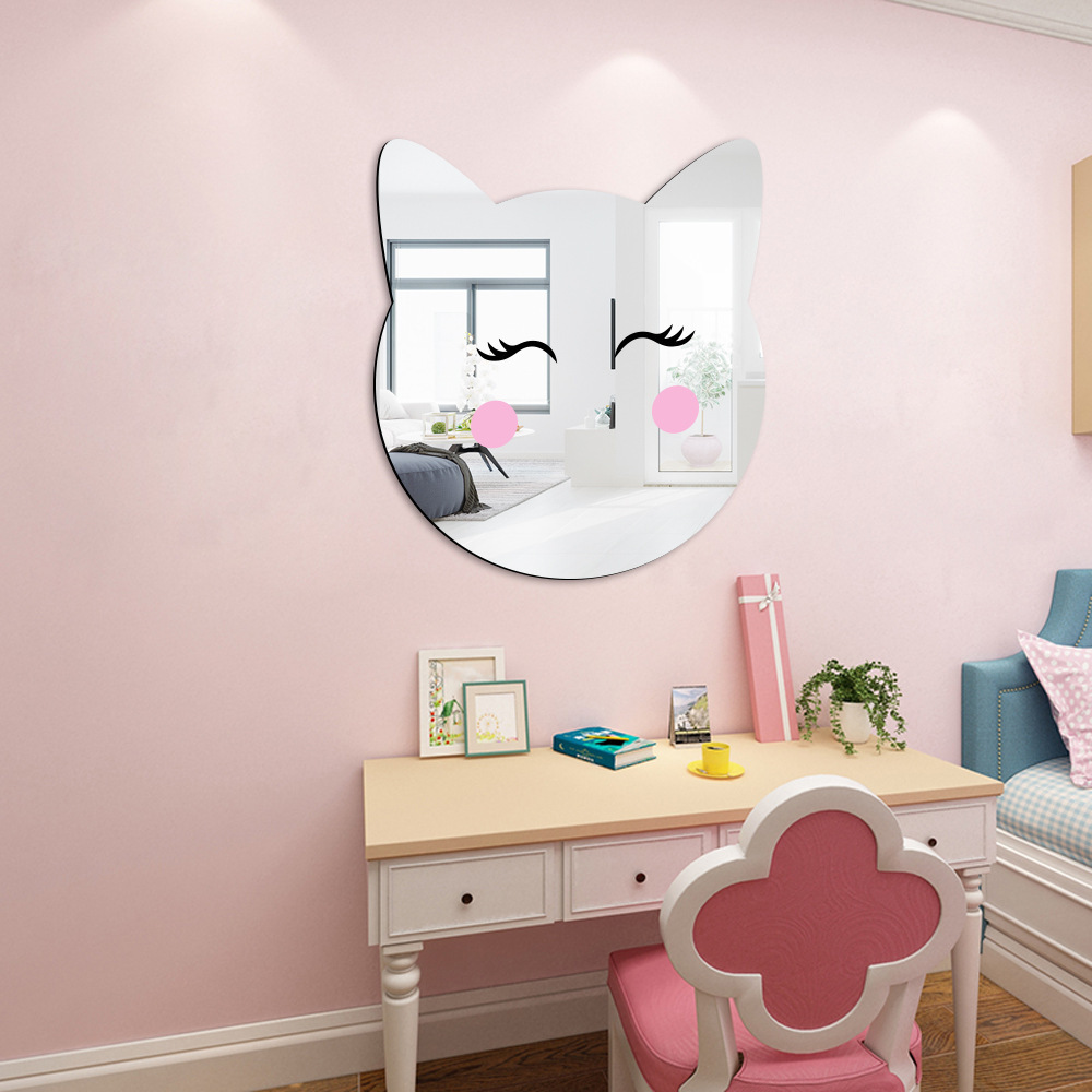 3D Mirror Wall Stickers for Kids Rooms Cat Acrylic Art Wall Decals DIY Home Decor Bedroom Bathroom Decorative Mirror