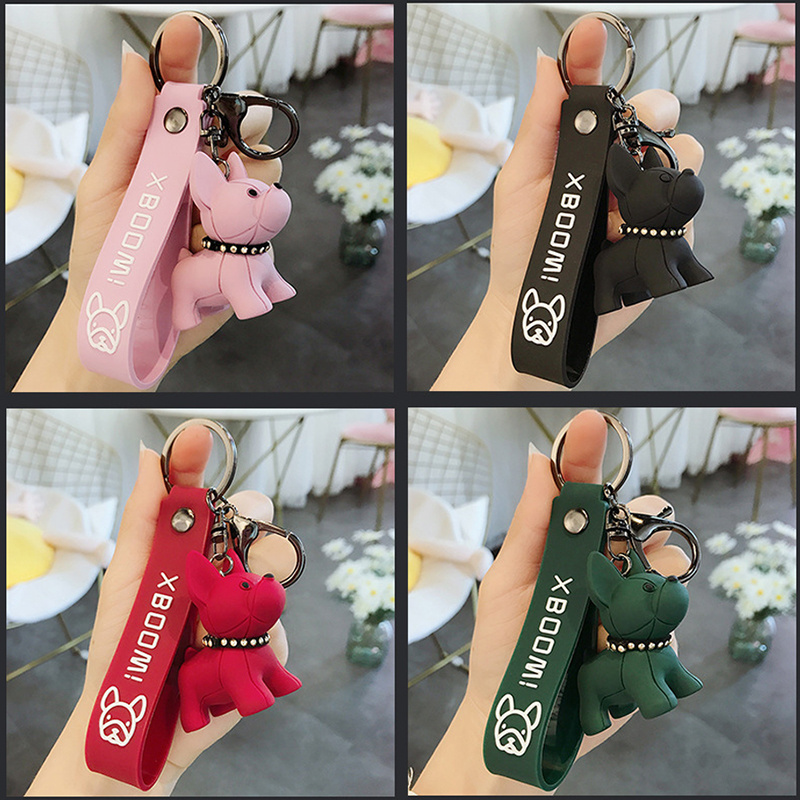 New fashion French Punk Bulldog key chain PU leather dog key chain accessories men's and women's key chain ring