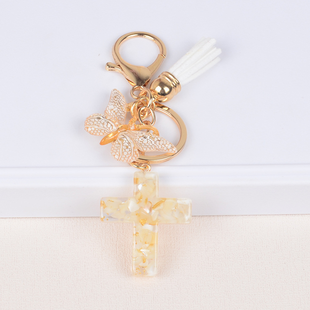 Wholesale Resin Bag Pendant Key Chain Trinket Accessories Gift Butterfly Jesus Christian Cross Charms Keychain With Tassels