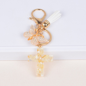 Wholesale Resin Bag Pendant Key Chain Trinket Accessories Gift Butterfly Jesus Christian Cross Charms Keychain With Tassels