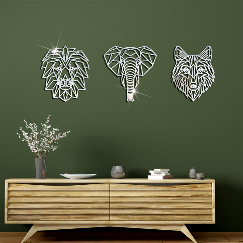 Acrylic 3D Children's Room Decor Elephant Lion Horse Butterfly Wall Mirror Sticker Geometric Image Line Art Decoration