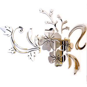 Factory Modern Gold Flower Shape 3D Wall Sticker Home Decor Acrylic Mirror Wall Decor Sofa Wall Decor