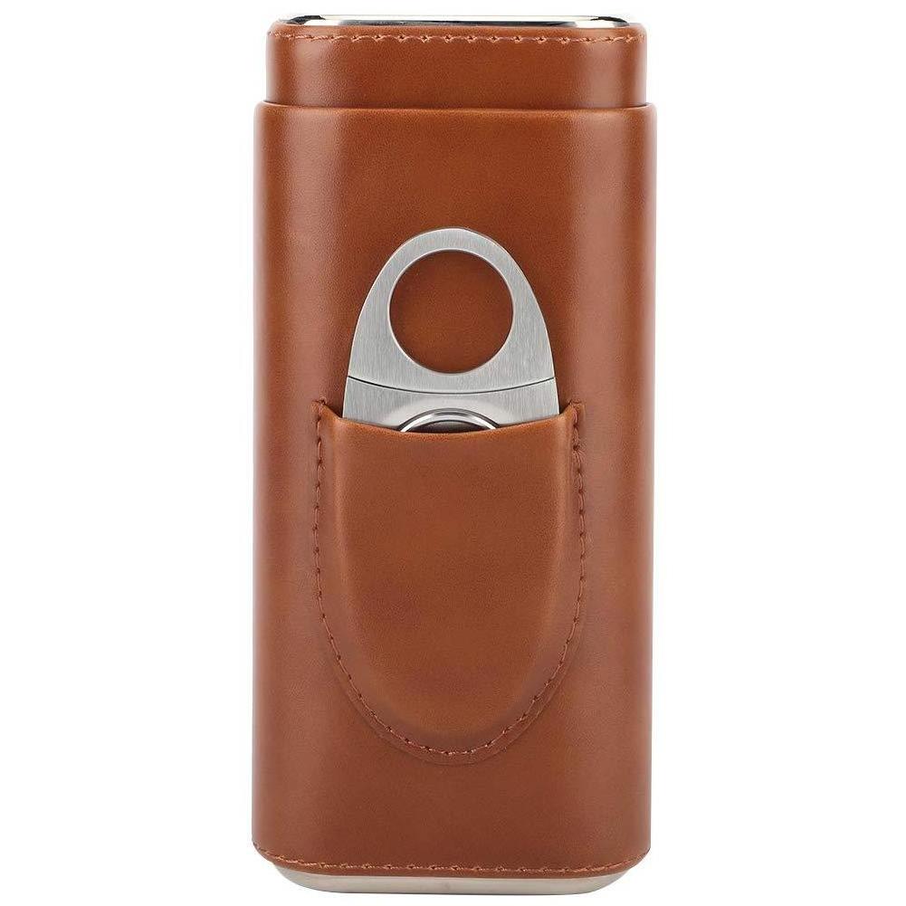 Personalized Cigar Cases Custom Laser Engraved Logo PU Portable Travel Cigar Humidor With Cigar Cutter