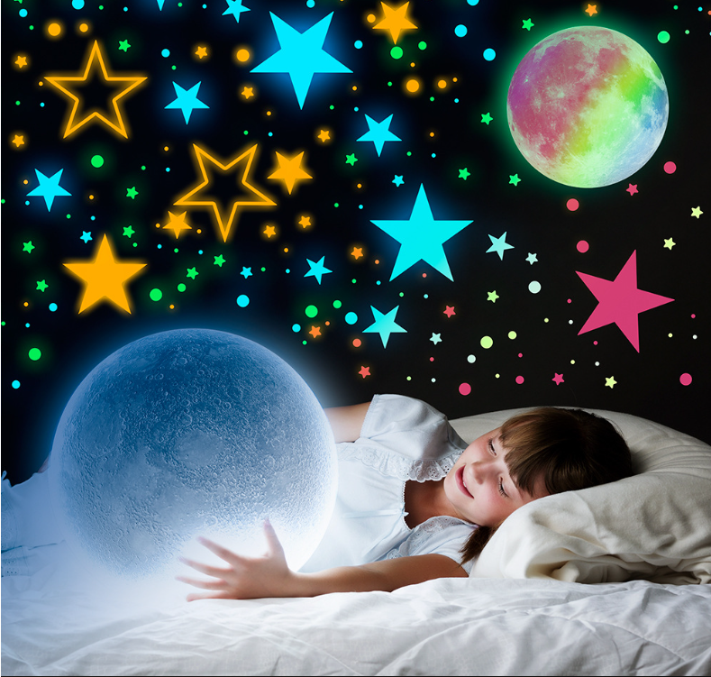 Luminous Wall Stickers Moon Stars Self-Adhesive Fluorescent Decals for Bedroom Ceiling Kid Room Glow In Dark Wall Decor