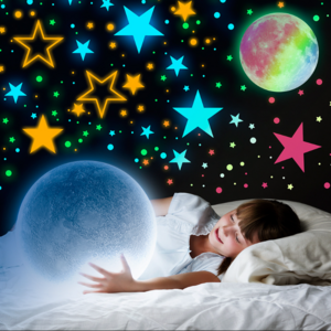 Luminous Wall Stickers Moon Stars Self-Adhesive Fluorescent Decals for Bedroom Ceiling Kid Room Glow In Dark Wall Decor