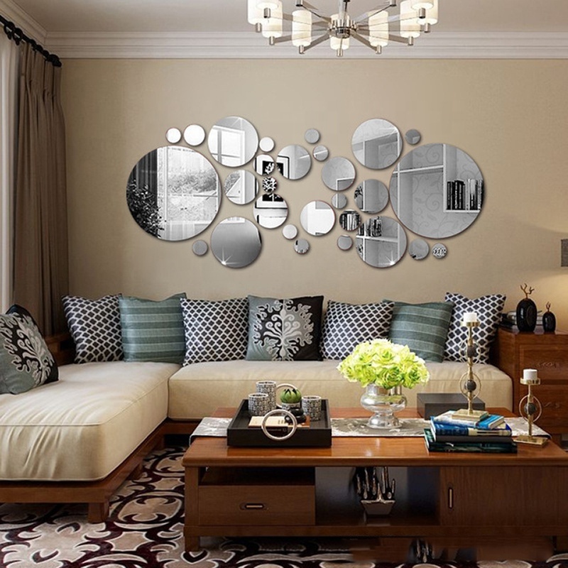 Big Round 3D Mirror Wall Sticker 15cm 30cm 40cm DIY TV Background Living Room Stickers Wall Decor for Bedroom Home Decoration