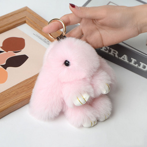 Rabbit Doll Keychain Soft Cute Faux Fur Pom Pom Fluffy Plush Pendant KeyChain Car keyring Bunny pompom fluffy keychain