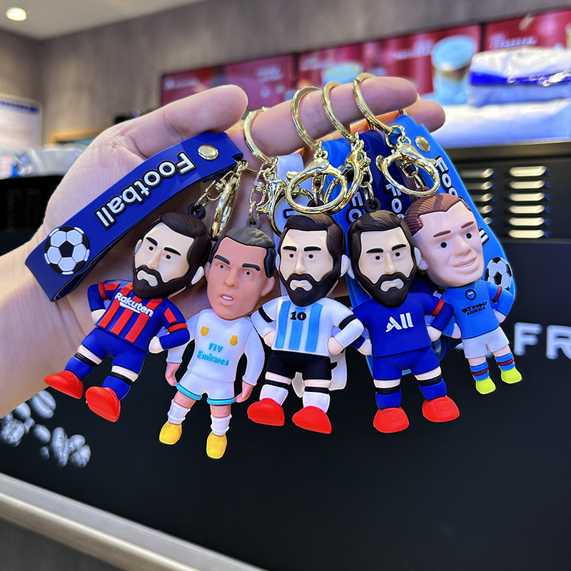 Most popular Football teams star pvc rubber jersey 3d messi Cartoon Keyring Creative Fashion Couple Bag Key Chain toy keychains